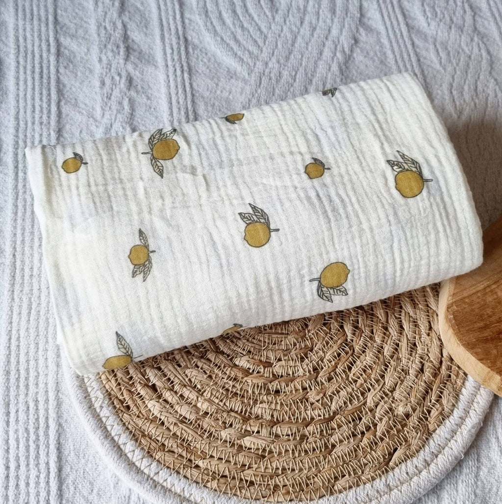 Hydrofiele doek XL - Beige met Citroenen 130x110cm