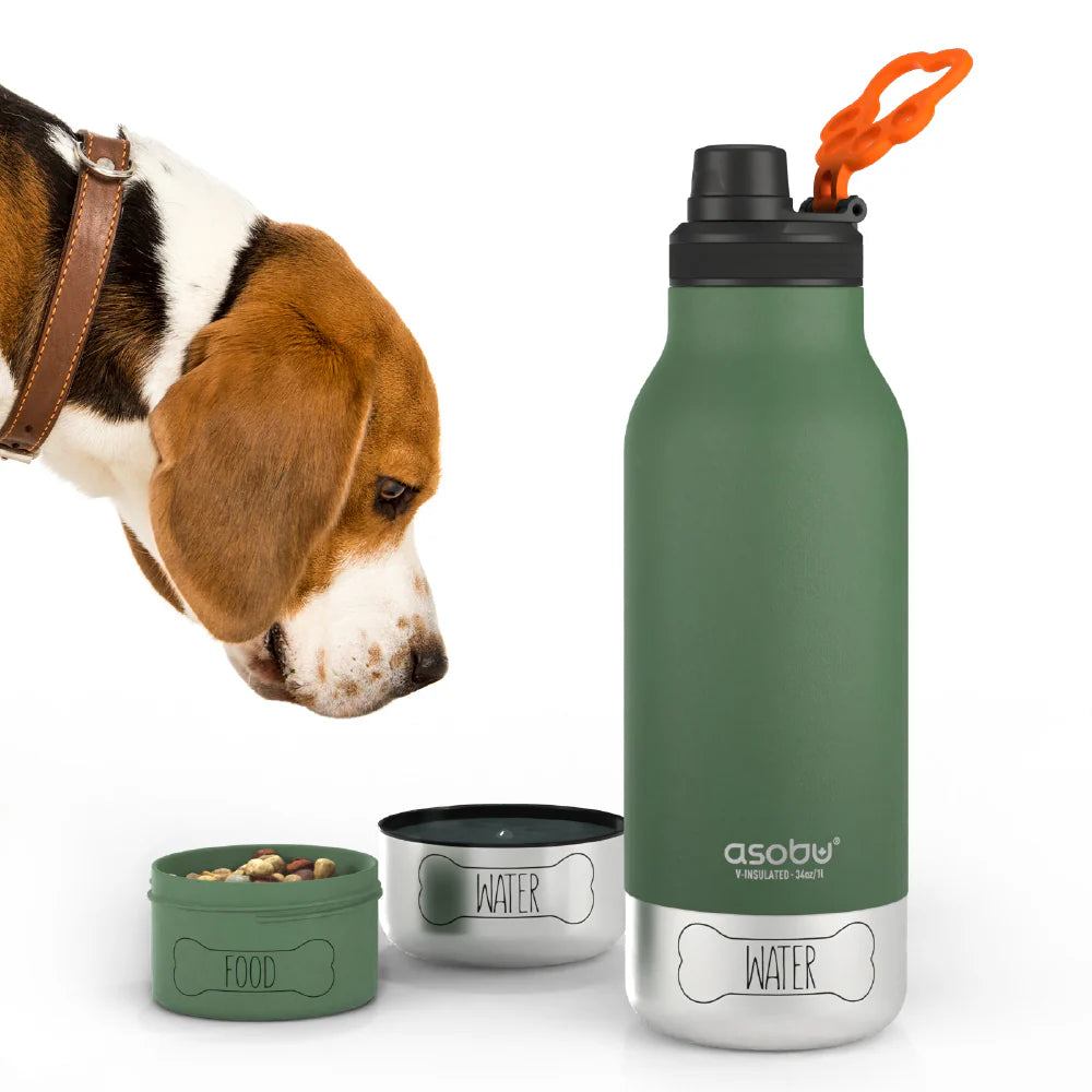 Drinkfles met eetbakje voor je beste vriend - Buddy Green/Orange