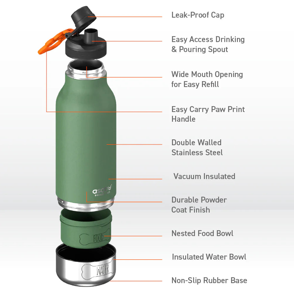 Drinkfles met eetbakje voor je beste vriend - Buddy Green/Orange