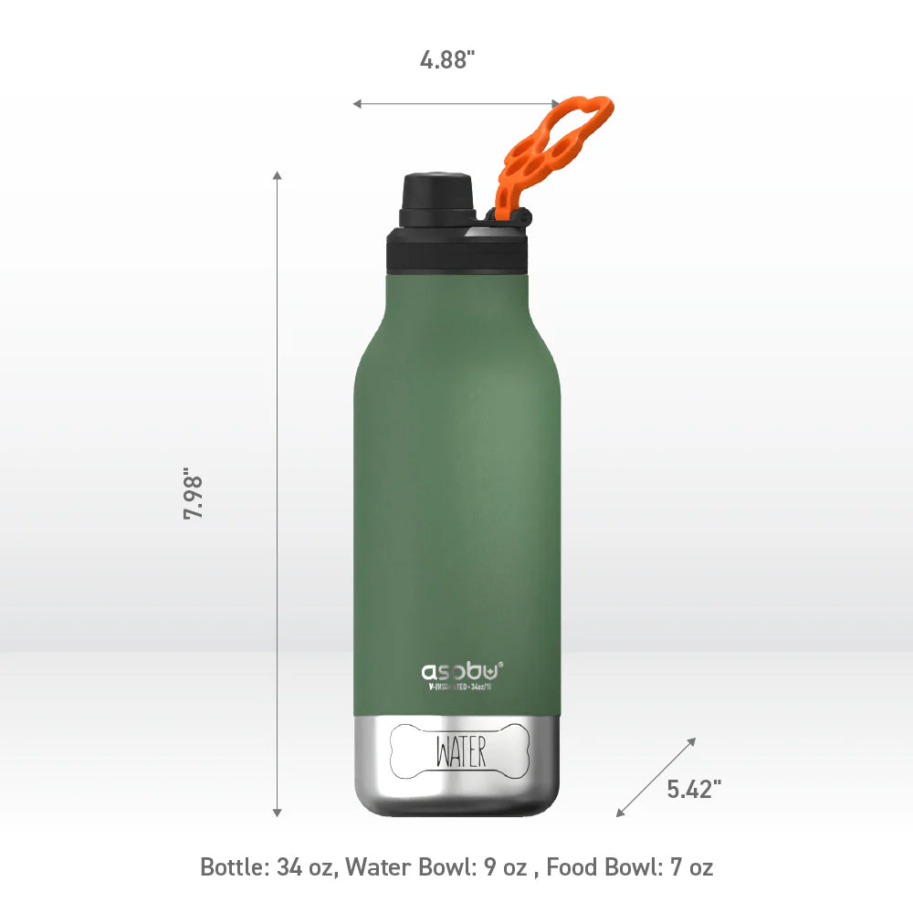 Drinkfles met eetbakje voor je beste vriend - Buddy Green/Orange