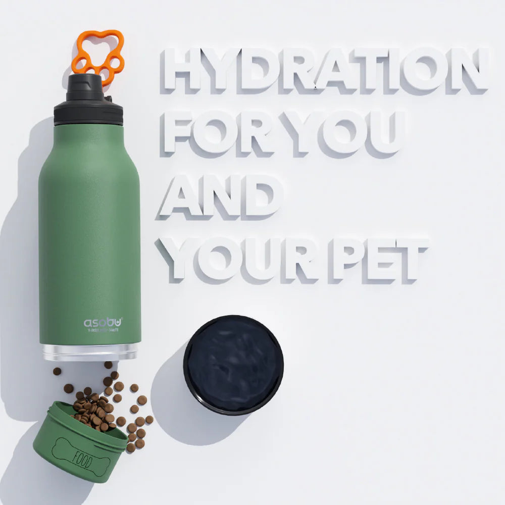 Drinkfles met eetbakje voor je beste vriend - Buddy Green/Orange