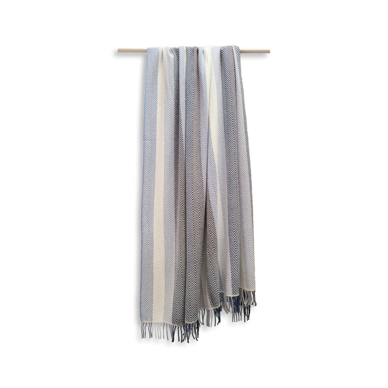 Plaid, wol, visgraatmotief, blauw