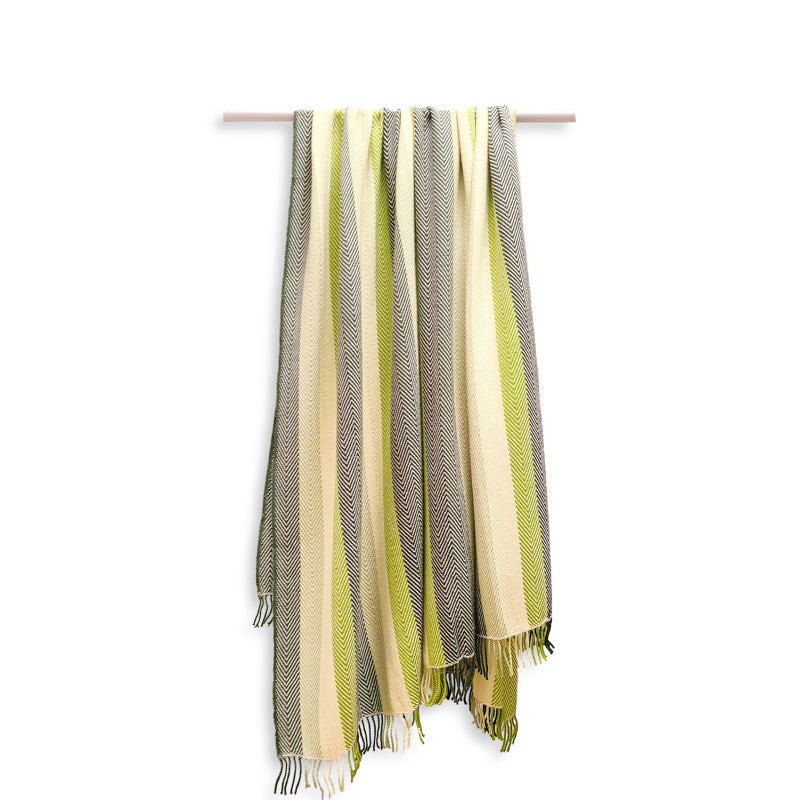 Plaid, laine, motif chevrons, vert