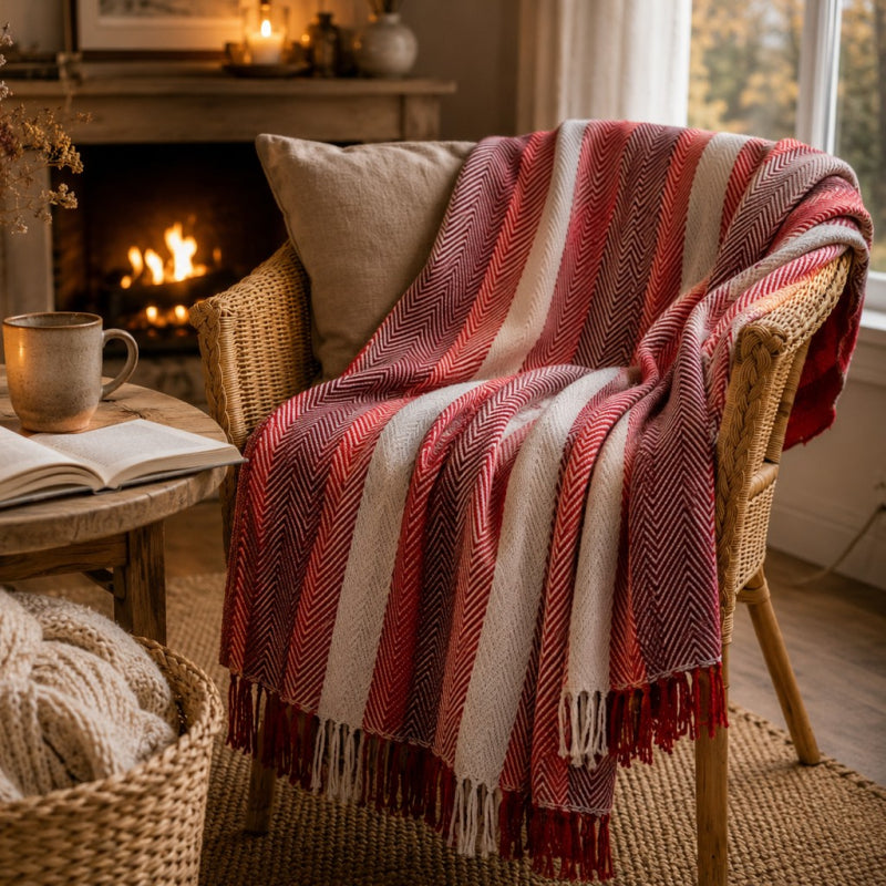 Plaid, wol, visgraatmotief, rood